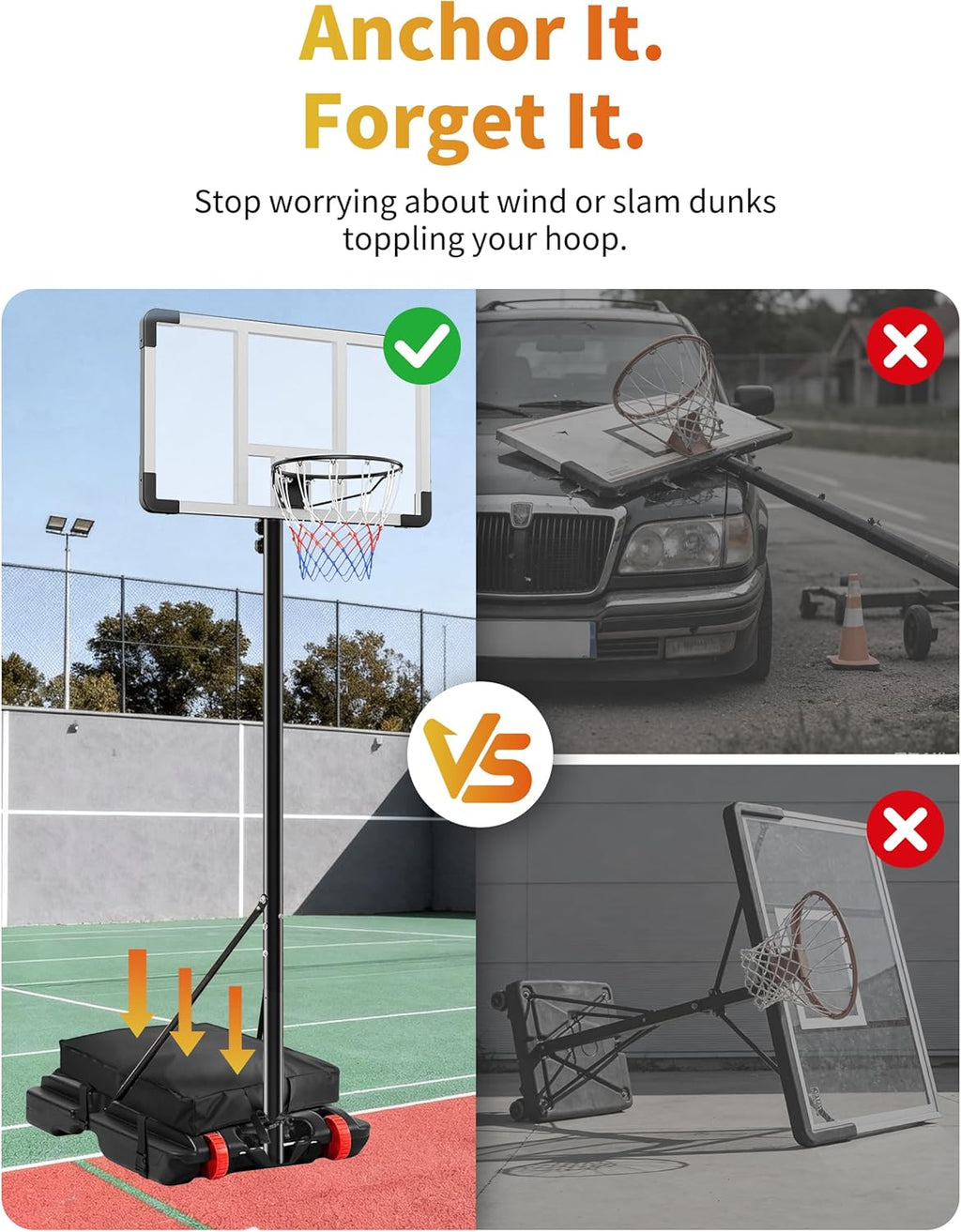 Skiennix Basketball Hoop Sandbag - Heavy Duty Weighted Base Anchor, Weather Resistant Oxford Fabric