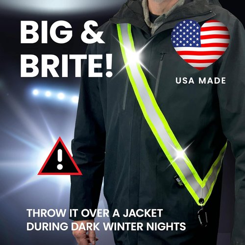 MOONSASH Reflective Sash - USA-Made Night Walking Safety Gear | Fitted, Reversible Design | Ideal for Men & Women