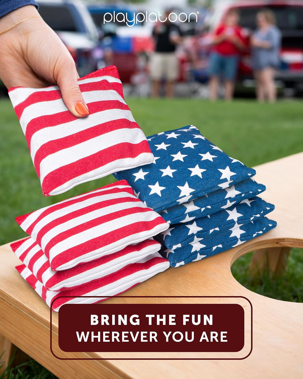 Play Platoon Cornhole Bags - Weather Resistant Set of 8 | Official Size & Weight with Tote Bag