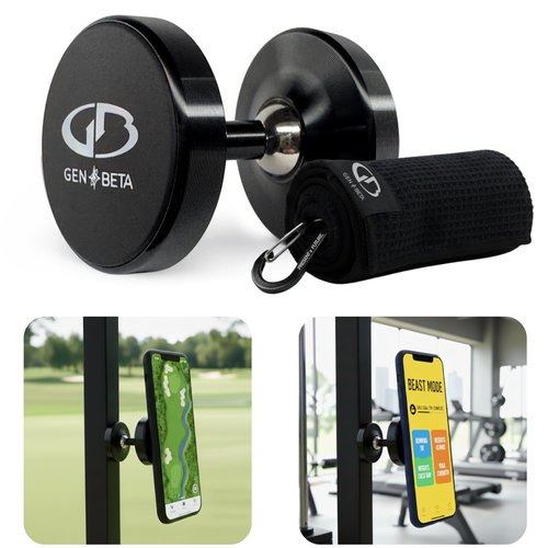 Gen Beta Magnetic Phone Holder for Golf Cart – Strong Magnetic Mount – Microfiber Rag Included, Hand Towel and Sweat Towel for Gym – Great Gifts for Golfers