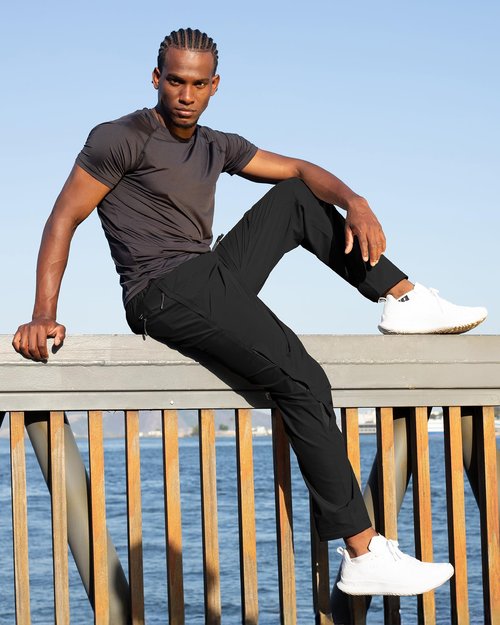 maamgic Men’s Sweatpants Joggers with Zipper Pockets, 4-Way Stretch Quick Dry Lightweight Athletic Hiking Pants Black
