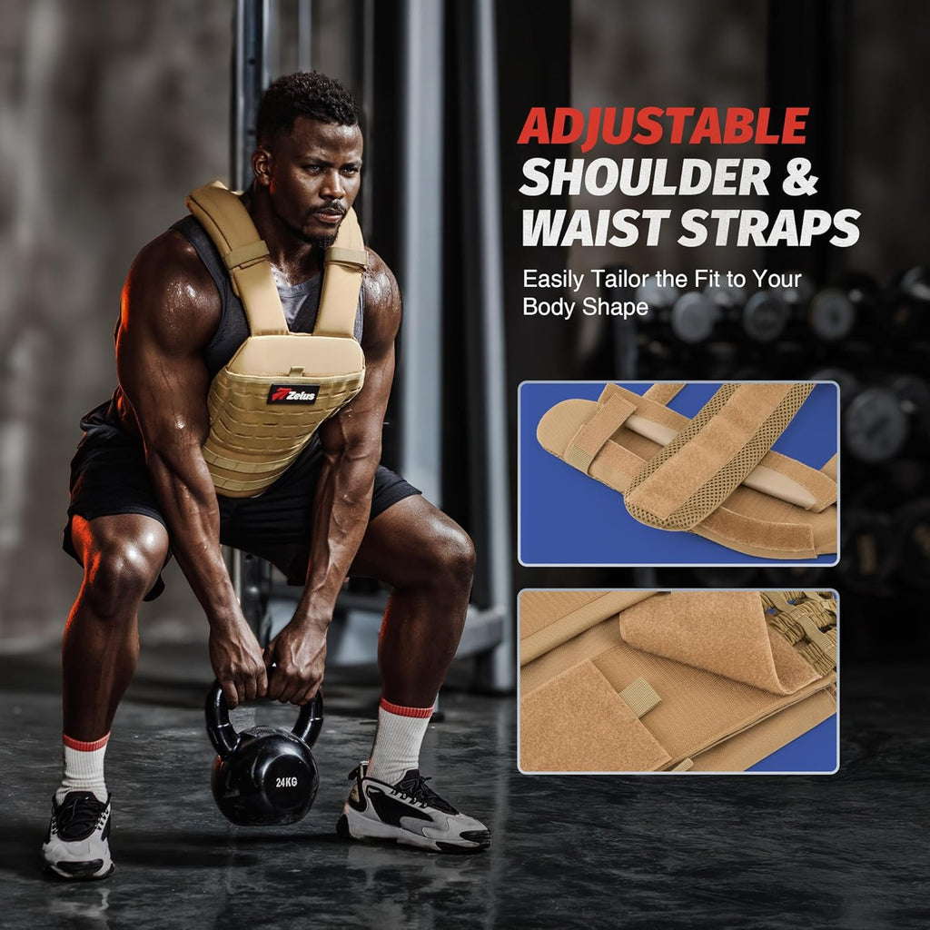 ZELUS Weighted Plate Carrier Vest - Tactical Adjustable Design for Strength Training | Holds Up to 65lb