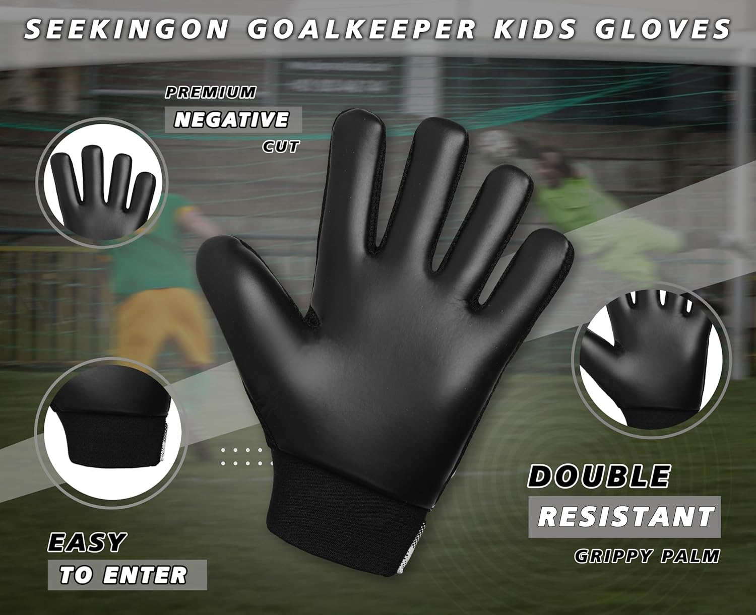 Skiennix Soccer Goalie Gloves - Youth Football Goalkeeper Gloves with Double Wrist Protection | 4mm Super Grip Palm