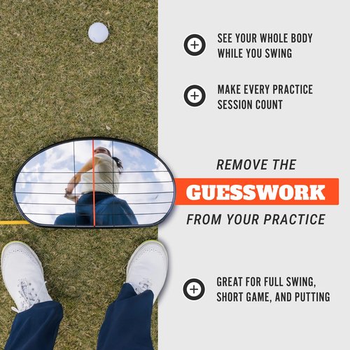 WHYGOLF Alignment Mirror with 2 Alignment Rods, Portable Golf Training Aid for Swing and Putting Practice, Indoor or Outdoor Golf Tool and Mirror Trainer for Consistent Setup and Backswing