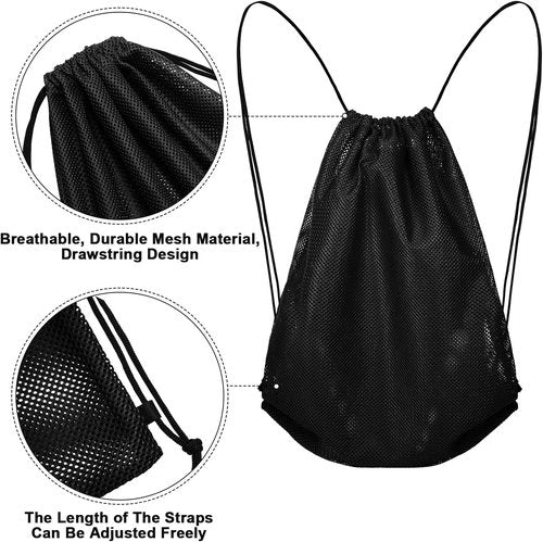 Frienda Mesh Drawstring Backpack - Versatile Beach & Gym Bag for Travel & Workout Gear | Black