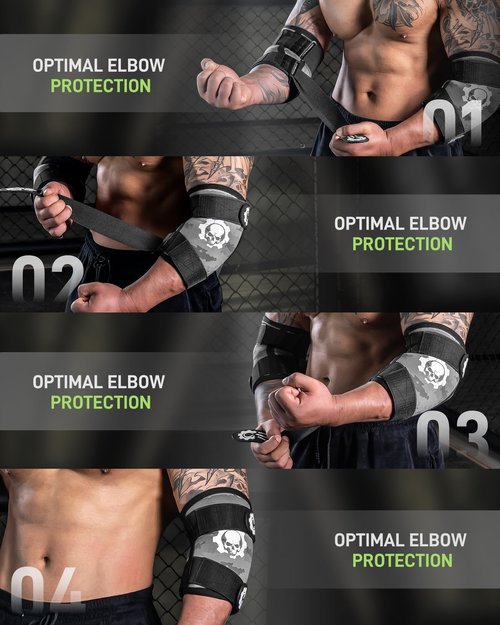 MANUEKLEAR 5mm Neoprene Weight Lifting Elbow Sleeves for Men (1 Pair), Elbow Sleeves Weightlifting Men with 2 Adjustable Compression Straps for Bench and Powerlifting & Weightlifting (Slate Grey, L (10.2-11in))