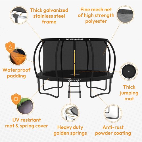 Jumpzylla Trampoline - Outdoor Recreational Trampoline with Enclosure & Anti-Rust Frame | 8FT to 16FT Sizes
