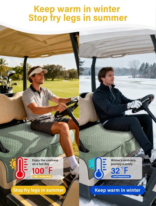 Coivy Golf Cart Seat Covers,Golf Cart Seat Towel Blanket with 4 Front Pockets & Nonskid Bottom Fits for Club Car and More 2 Person Seats Golf Carts (Silver Green, Club Car)