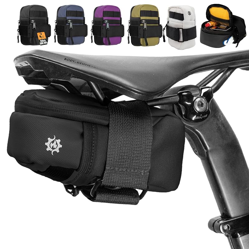 Secure Hook & Loop Saddle Bag 0.5L Medium Black - Bicycle Bike Accessory