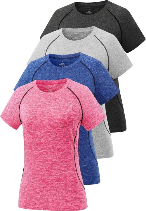 Cosy Pyro Women's Athletic Compression T-Shirts - Quick Dry Short Sleeve Workout Tops | 4-Pack