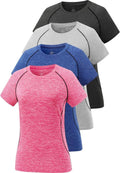 Cosy Pyro Women's Athletic Compression T-Shirts - Quick Dry Short Sleeve Workout Tops | 4-Pack