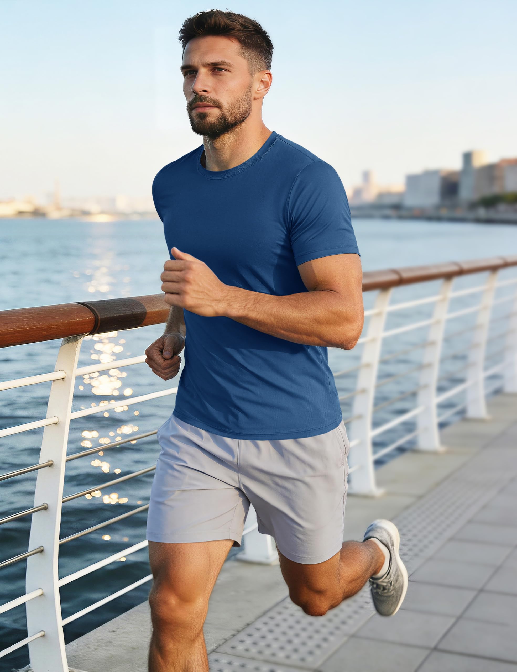 Mens Short Sleeve T Shirts UPF 50+ Shirt Sun Protection T-Shirts Rash Guards Gym Shirts Workout Quick Dry T-Shirt Blue Grey