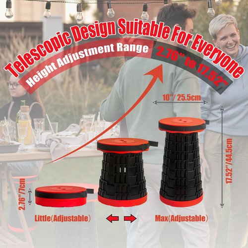 AttoShow 2025 2PCS Upgraded Collapsible Stool Thickened Set, Portable Stool Folding Stools, Foldable Chair for Camping Fishing Hiking BBQ and Outdoor Activities - Max 500lbs (Red)