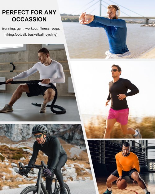 RIKUAOU Men's Long Sleeve Compression Shirt, Quick Dry Athletic Base Layer Top, Skins Fit Football Running Workout Undershirt Royal Blue