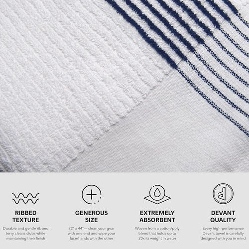 Devant Sports Towels Extra Large Caddy Golf Towel, Navy/White Stripes