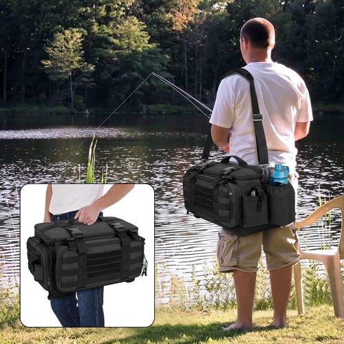 DSLEAF Waterproof Fishing Tackle Box Bag - Soft Storage with Rod Holder & Non-Slip Base for All Waters