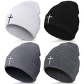 Newcotte 4 Pcs Christian Cross Beanie Jesus Hat Skull Winter Cap Embroidery Knitted Unisex Beanies Faith Religious Gifts for Men Women Teen Winter Sports
