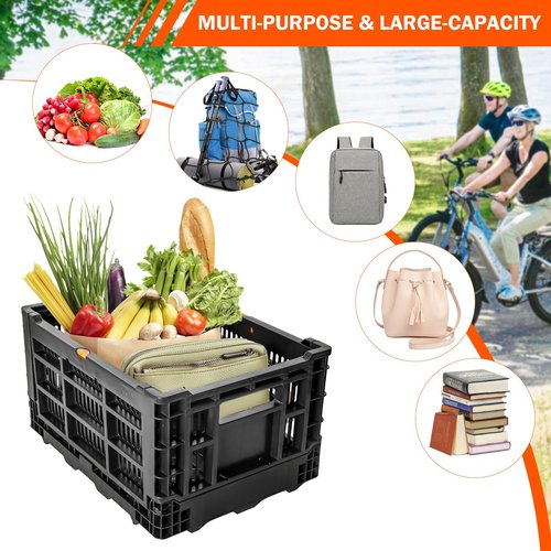 BEEYEO Bike Basket Rear,Foldable Rear Rack Bicycle Basket,Collapsible Bike Baskets with Mesh Pocket Waterproof Cover for Adult Bikes,Milk Crate Bicycle Storage Carry for Pets Fruit Shopping Outings