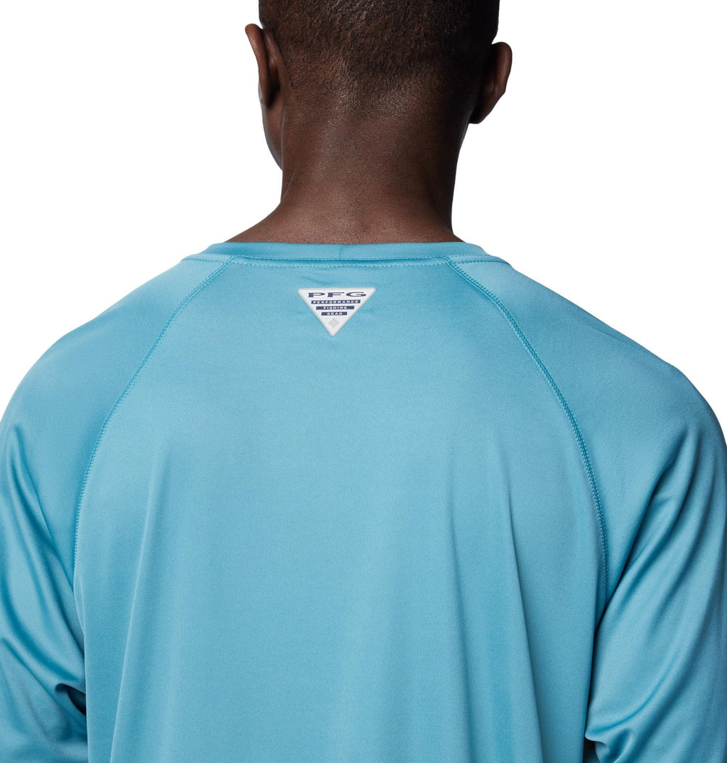 Columbia Men's Terminal Tackle Long Sleeve Fishing Shirt, Canyon Blue/ICY Morn Logo, 2X