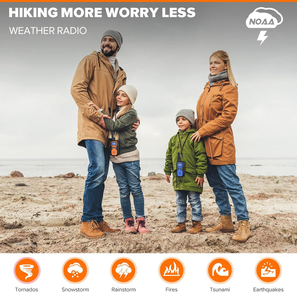 Wishouse Walkie Talkies - Long Range 2-Way Radios | Rechargeable 4-Pack with SOS Siren & NOAA Alert