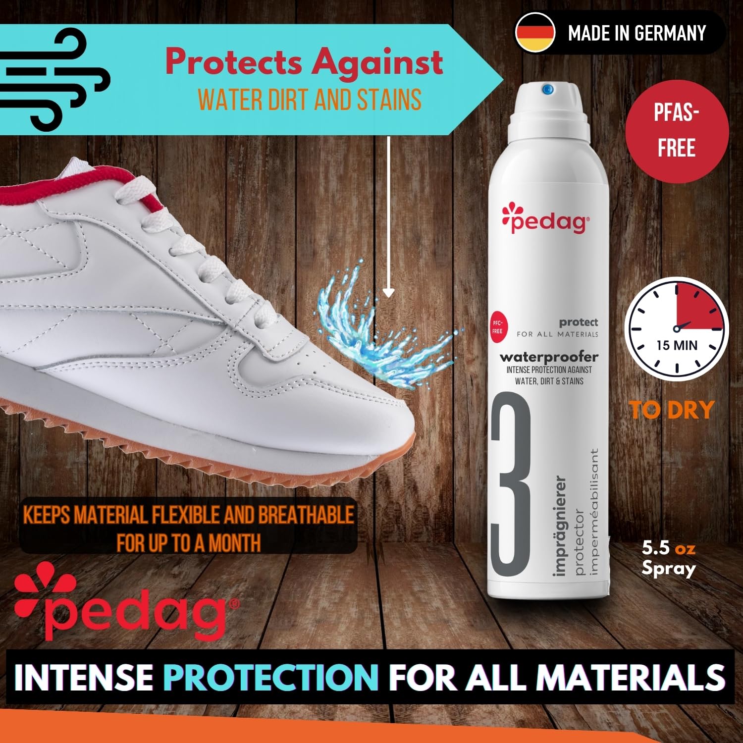 Pedag PFAS-Free Waterproofer | German Made | Heavy Duty Waterproof and Stain Repellent | Canvas & Fabric Spray Protector | Waterproofing Spray and Guard for Boots, Shoes, Tents, Hats, Jackets | 1 Can
