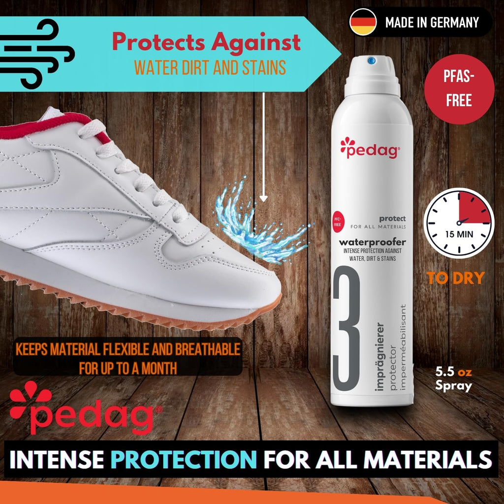 Pedag PFAS-Free Waterproofer | German Made | Heavy Duty Waterproof and Stain Repellent | Canvas & Fabric Spray Protector | Waterproofing Spray and Guard for Boots, Shoes, Tents, Hats, Jackets | 1 Can