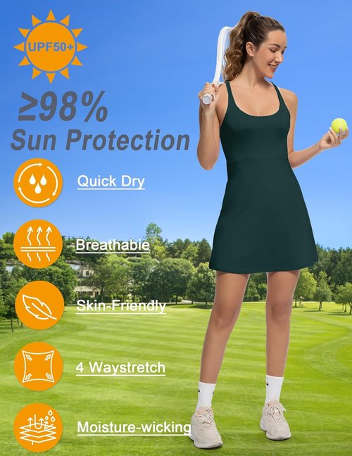 GGOV Tennis Dress - Women's Athletic Golf Dress with Pockets & Adjustable Straps | Backless Design