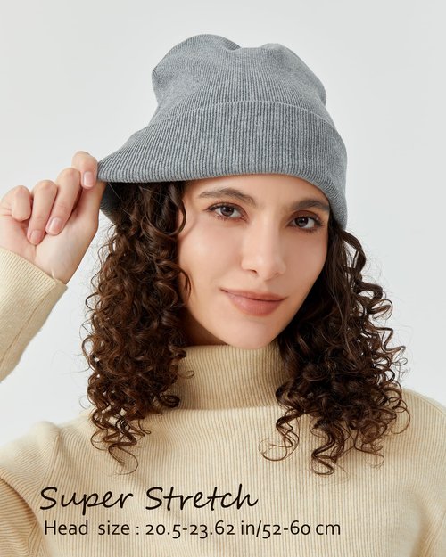 Satin Lined Knit Beanie Hat-100% Cotton Winter Hats for Women Men Silk Lining Soft Slouchy Warm Cuffed Beanies Hat