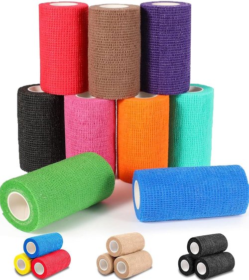 AZEN Self-Adhesive Bandage Wrap - 9 Pack of 4" x 5 Yards Elastic Cohesive Tape for Athletes & Pets