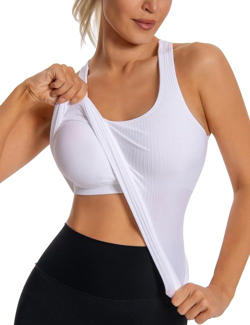MathCat Seamless Workout Tank Top - Women's Padded Racerback Yoga Camisole (XS-XL)
