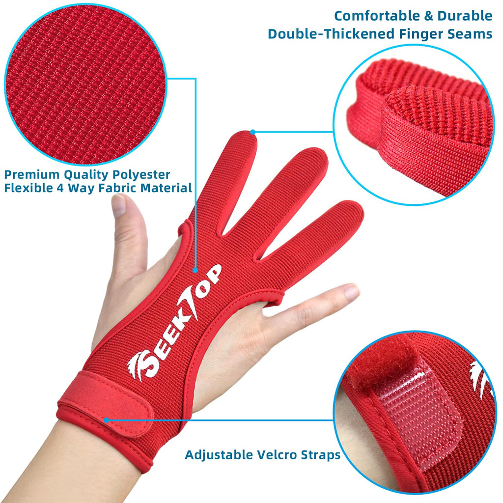 Seektop Archery Gloves Shooting Hunting Leather Three Finger Protector for Youth Adult Beginner (Red, M)