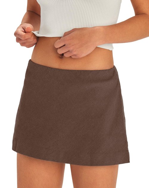 SENSERISE Womens Cotton Linen Skorts Mini Skirt with Shorts Underneath Short A Line Skirts Summer Beach Outfits(Coffee Brown,M)
