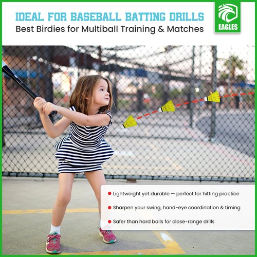 EAGLES 24 Pack Nylon Badminton Birdies - Bedminton Shuttlecocks for Baseball/Softball Batting Training - Birdie Ball for Indoor and Outdoor Matches ~ Highly Stable & Durable Shuttle Balls