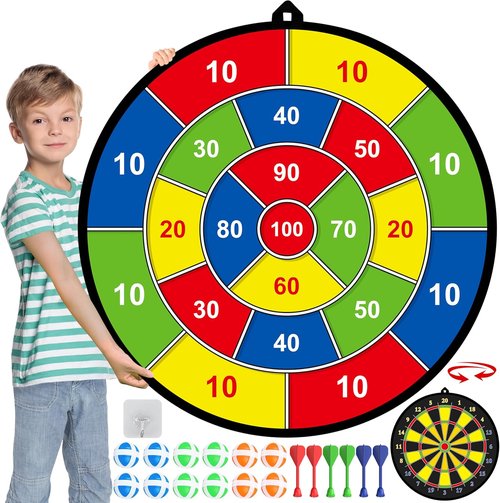 Large Dart Board - Double-Sided Kids Dart Board with Sticky Balls & Darts | Indoor/Outdoor Fun for Ages 3-12