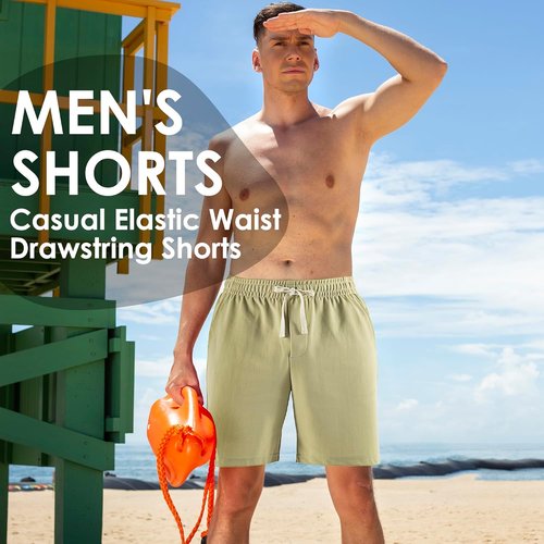 Lkrhzevg Men's Casual Beach Shorts - Elastic Waist, Drawstring, Athletic with Pockets | Perfect for Running & Vacation