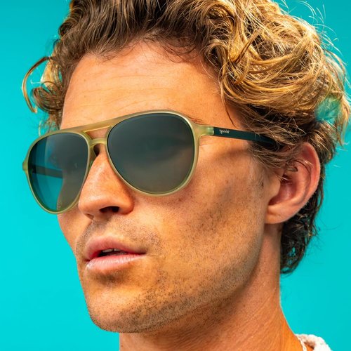Goodr Buzzed On The Tower Polarized Aviator Sunglasses - Green Solid Frames, UV400 Protection, Large Size