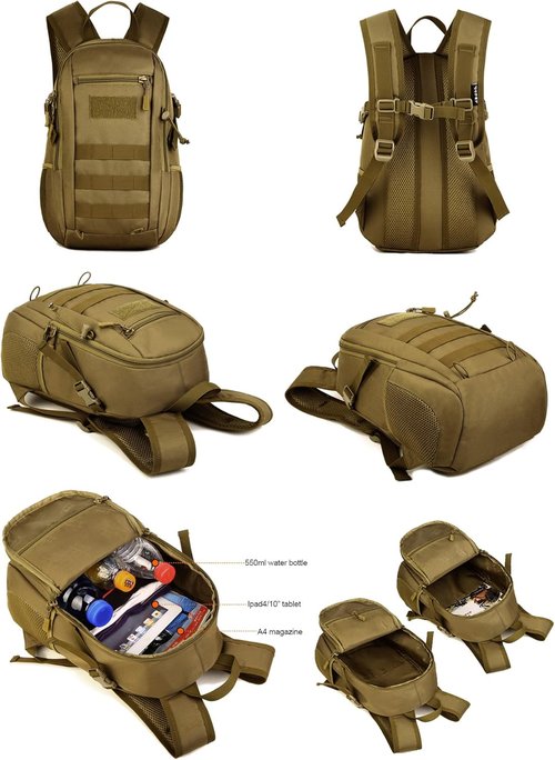 HUNTVP Tactical Backpack - 10L Mini Daypack with MOLLE System for Hunting & Camping | ACU Camouflage
