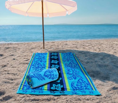 COTTON CRAFT Oversized Beach Towel - XL 39 x 68 Inches | 100% Cotton Jacquard Velour - Super Soft Tropical Hibiscus Design