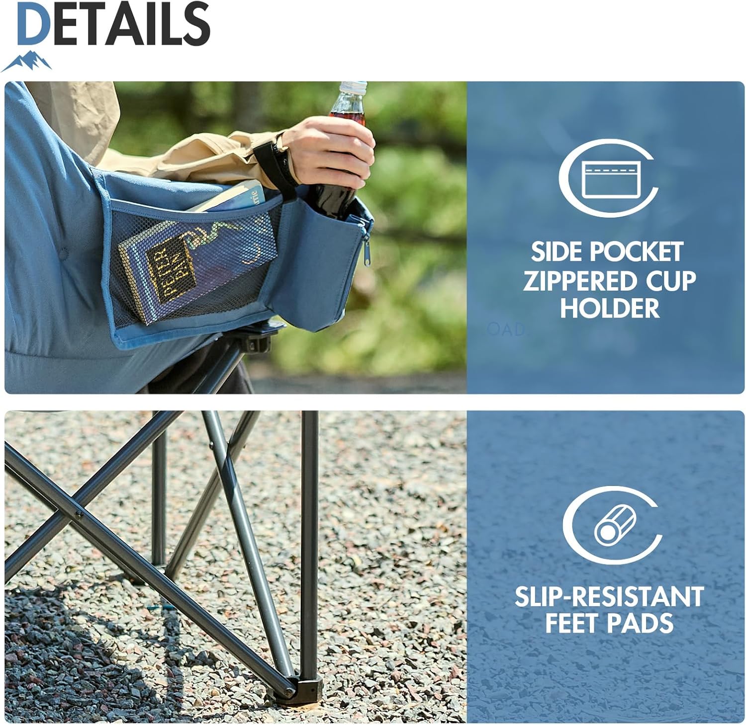 Portal Oversized Padded Camping Chair - Heavy-Duty Folding Chair with Cup Holder & Side Pocket | Supports 350 lbs, Blue
