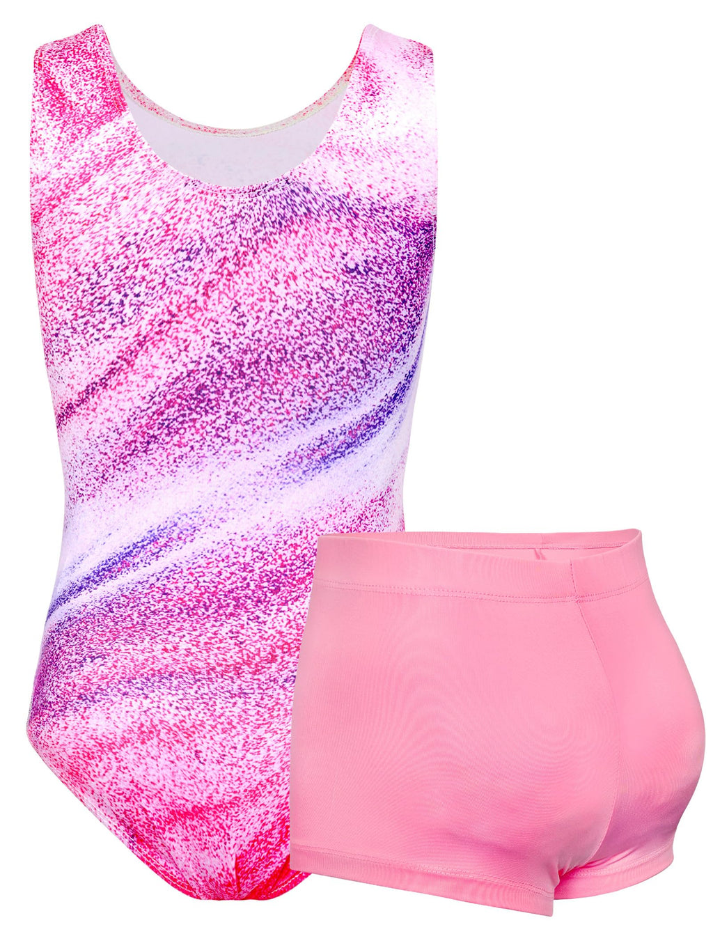 TENVDA Gymnastics Leotards for Girls Tumbling Outfit Size 7-8 Years Old Pink Stripes Sleeveless Athletic Bodysuits Sets