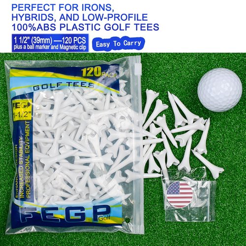 1 1/2 Inch Plastic Golf Tees,Short Tees 120 Pack-4 Prongs with Low Friction Design for Iron,Par Threes,Hybrids and Driving Range,with High Stability and Low-Friction White Golf Tees (120 Pack)
