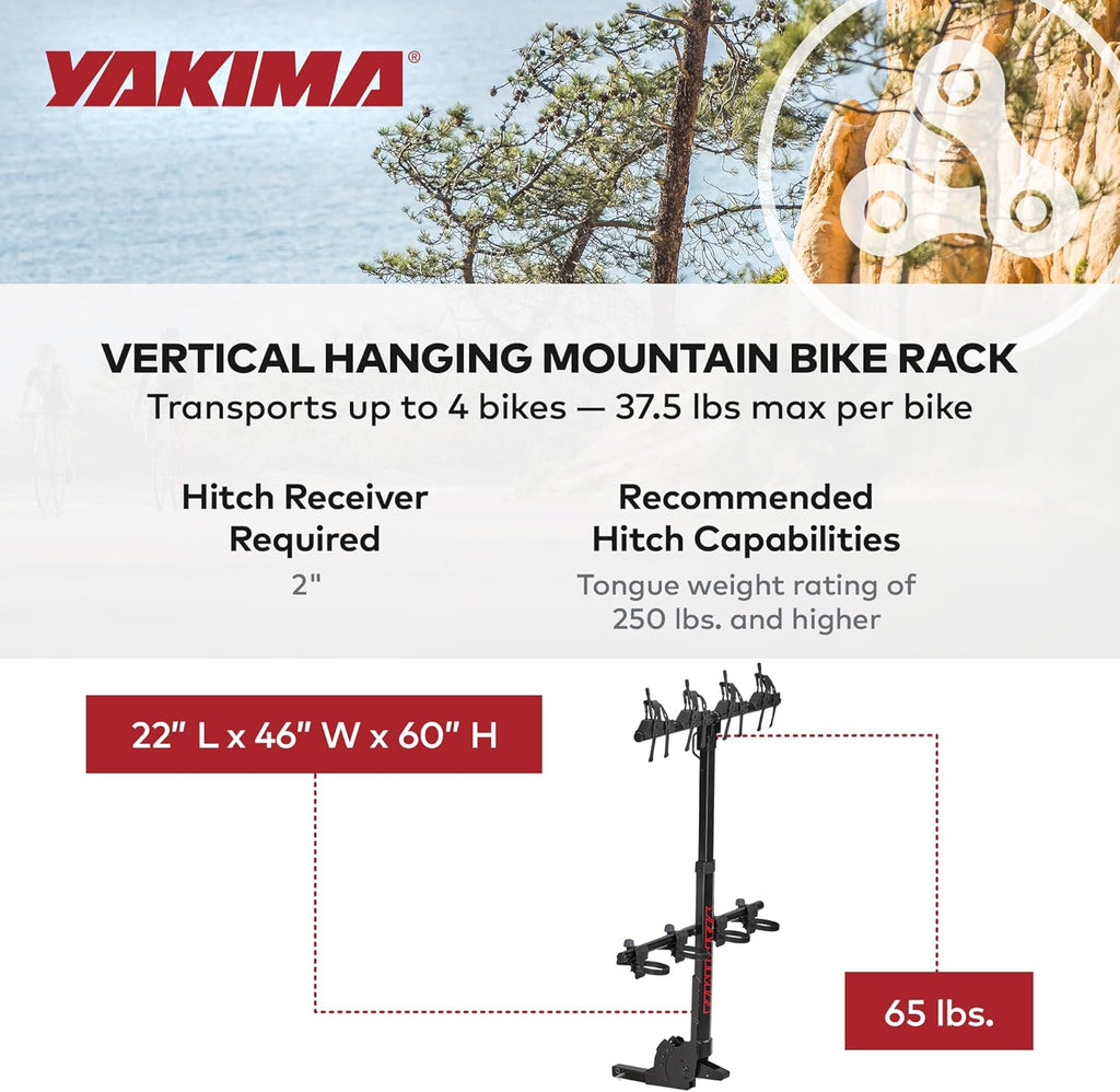 Yakima 4-Bike Vertical Hanging Hitch Mount Carrier - Durable Tilt-Away Steel Bike Rack | Hangover 4