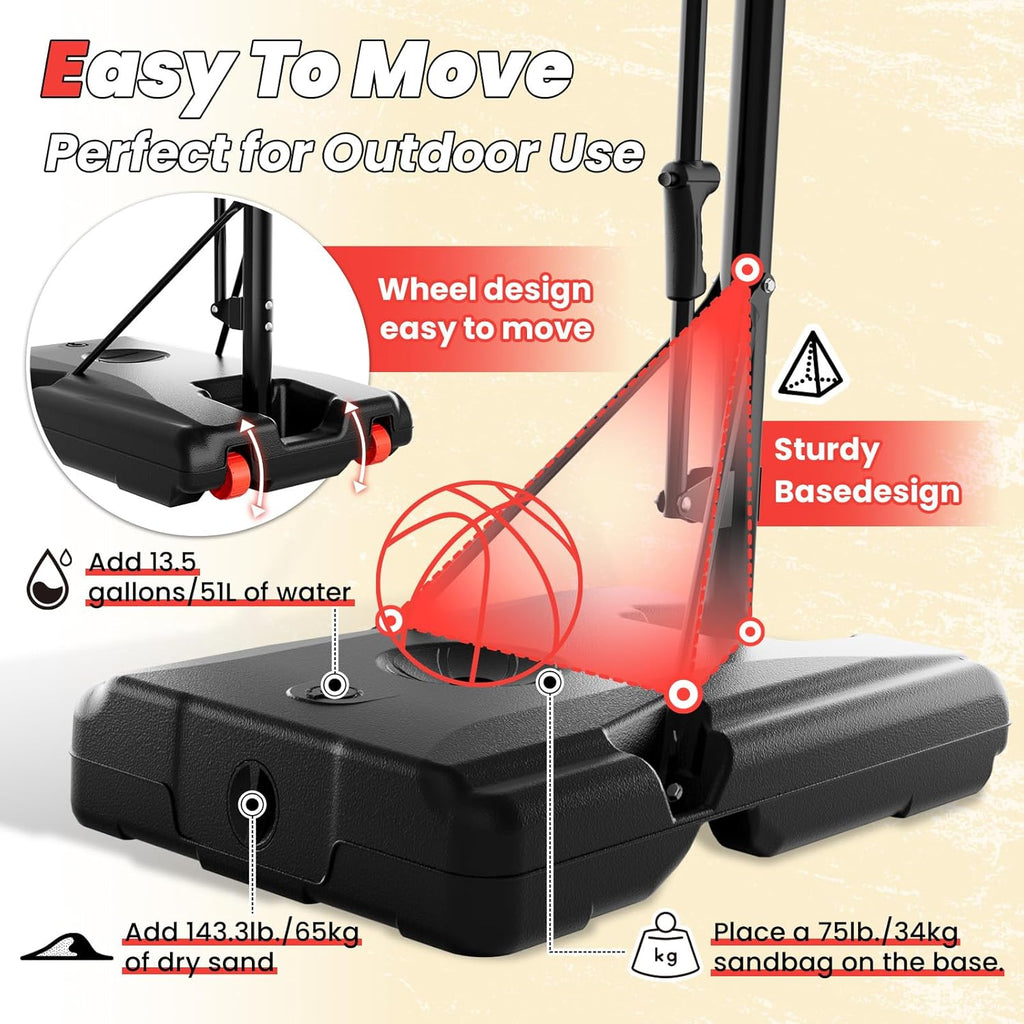 ProBasket Basketball Hoop - 44 Inch Adjustable Backboard | Portable Goal System for Kids & Adults
