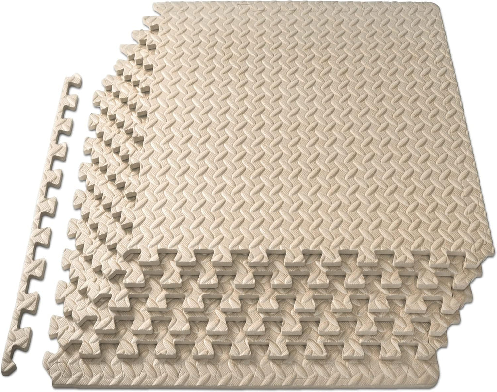 ProsourceFit Puzzle Exercise Mat - EVA Interlocking Foam Tiles for Home Gym | Cream, 24" x 24" - 6 Tiles