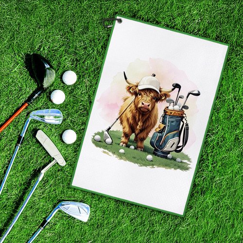 DYJYBMY Highland Cow Funny Printed Golf Towel with Clip, Cute Cow Golf Accessories for Men Women, Golfing Gifts for Family Dad Friend Mom, Christmas Birthday Thanksgiving Retirement Gifts for Golfer