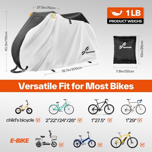 Sportneer Bike Cover: 190T Waterproof Outdoor Bicycle Covers for Preventing Rain Sun UV Dust Wind with Anti-theft Lock Holes and Storage Bag for Mountain Road Electric Bike