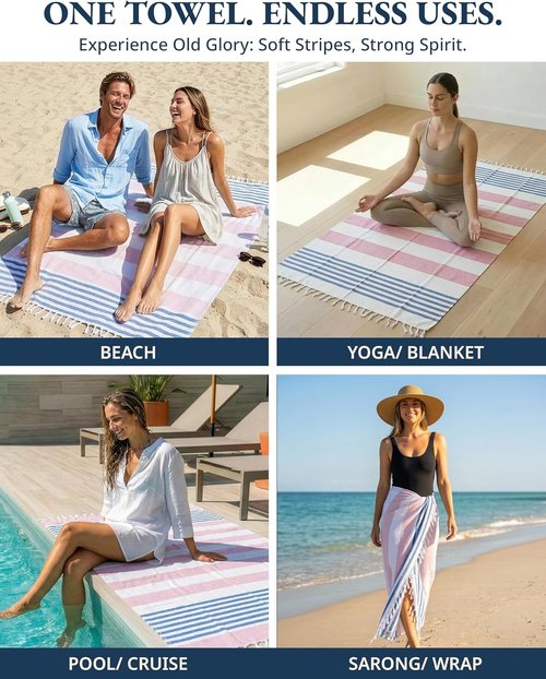 LANE LINEN Extra Large Beach Towels - 2 Pack Oversized Quick Dry, Stylish & Absorbent | 39"x71" - Old Glory Pink