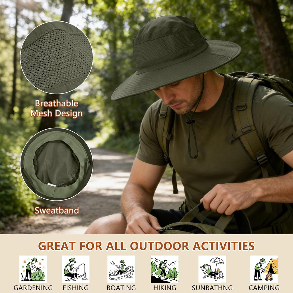 ZOORON Sun Hats - Waterproof Fishing Hat with Neck Flap | UPF 50+ Wide Brim for Hiking & Safari