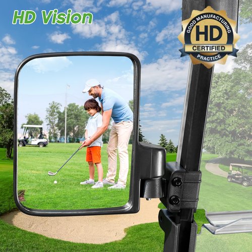 10L0L Golf Cart Mirrors, Folding Non-Drill Side Mirrors HD Glass Ultra Wide Sight Distance, Fits for Yamaha, Club Car, EZGO