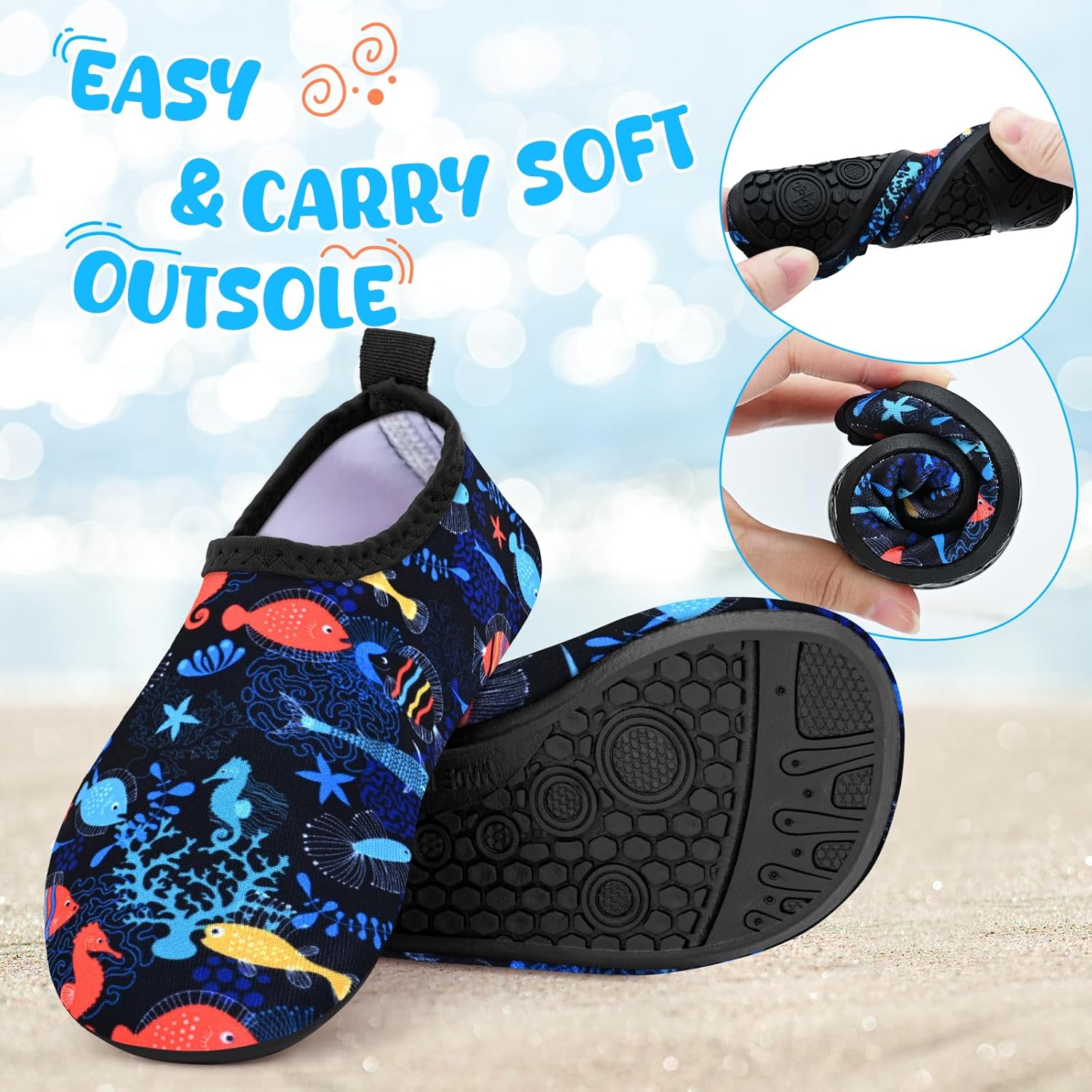 Skiennix Kids Swim Water Shoes - Non-Slip Quick Dry Aqua Socks for Beach & Outdoor Fun